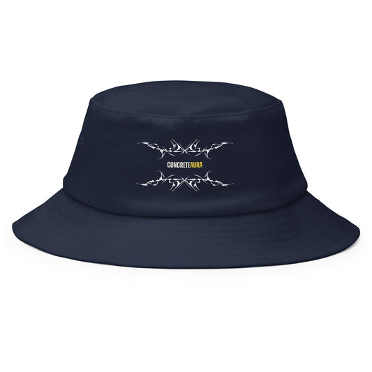 Bucket hat CONCRETE AURA blu navy streetwear premium - vista frontale