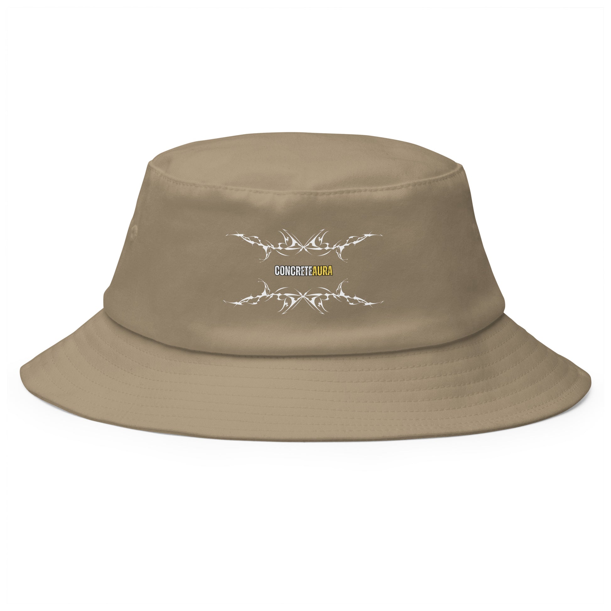 Bucket hat CONCRETE AURA khaki streetwear premium - vista frontale
