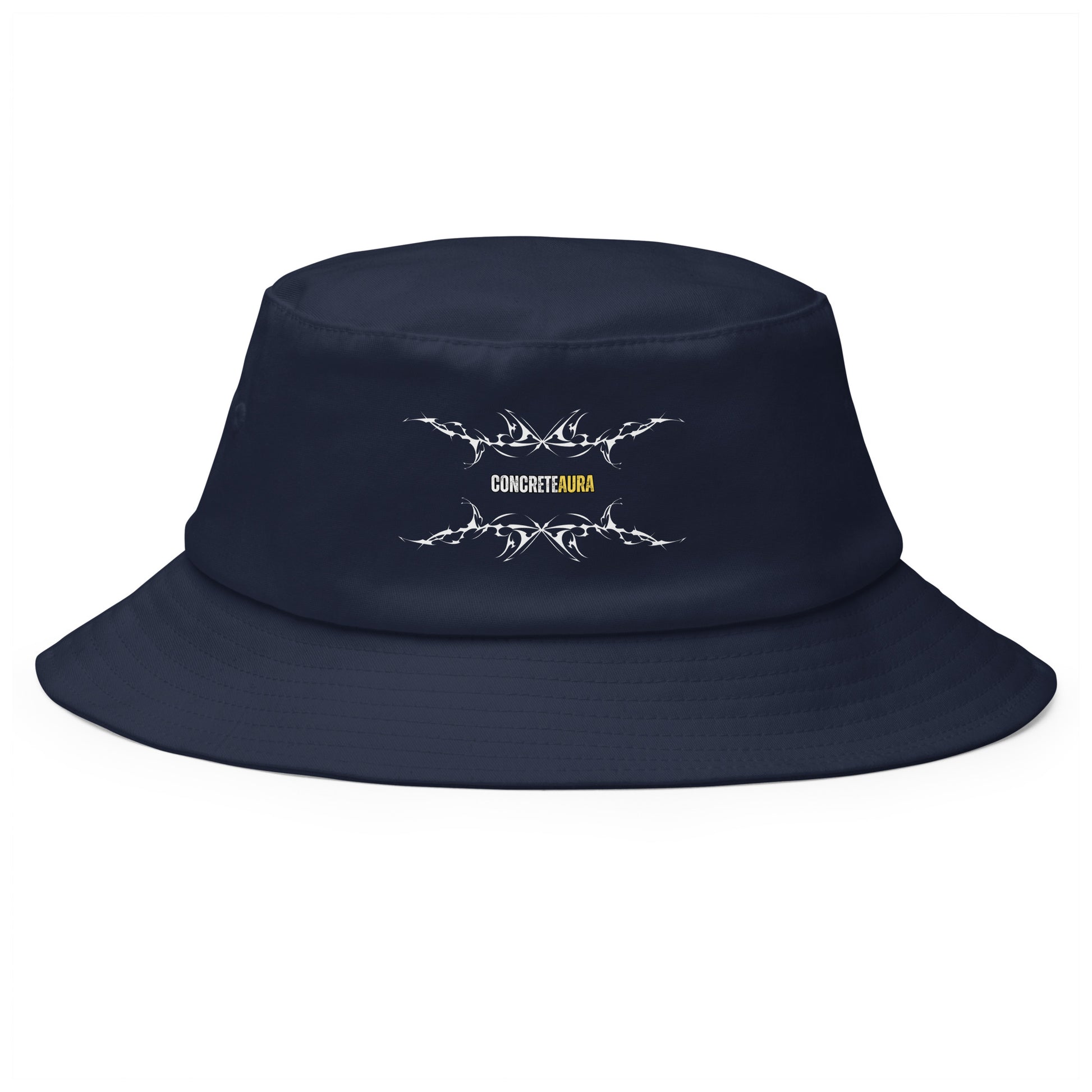 Bucket hat CONCRETE AURA blu navy streetwear premium - vista frontale
