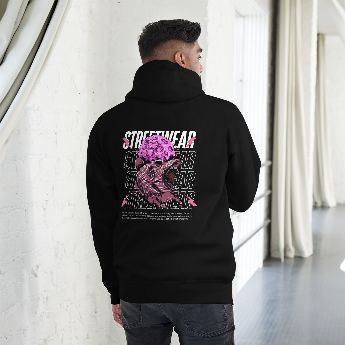 Felpa LUNAR RAGE nera con cappuccio streetwear premium ConcreteAura - retro
