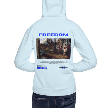 Felpa FREEDOM RENAISSANCE azzurra con cappuccio streetwear premium ConcreteAura - retro
