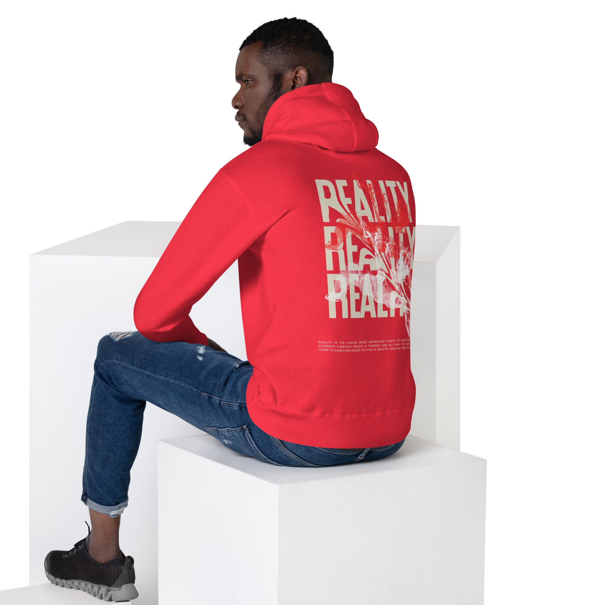 Felpa FALLEN REALITY rossa con cappuccio streetwear premium ConcreteAura - retro
