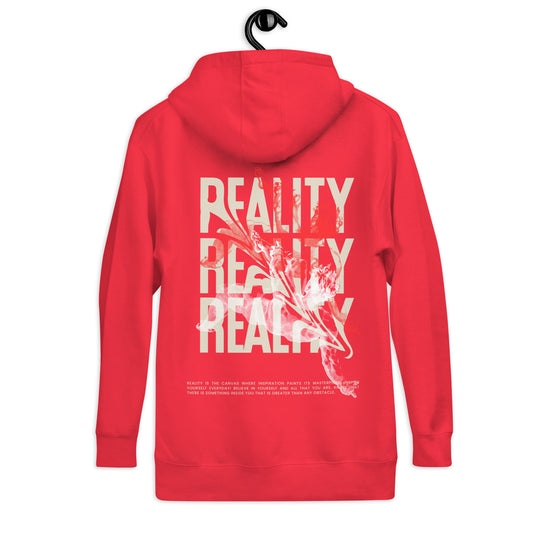 Felpa FALLEN REALITY rossa con cappuccio streetwear premium ConcreteAura - vista posteriore
