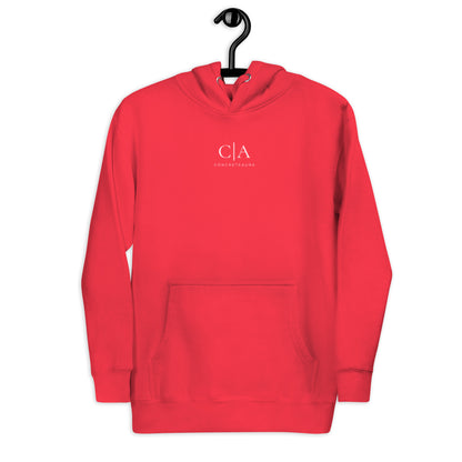 Felpa FALLEN REALITY rossa con cappuccio streetwear premium ConcreteAura - vista frontale
